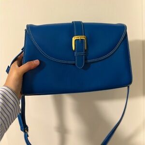 Liz Claiborne Blue Leather Messenger Shoulder Bag